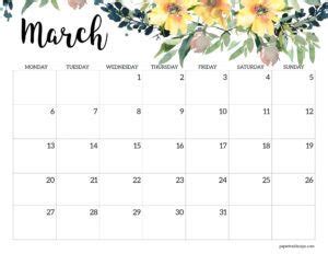 2023 Monday Start Floral Calendar Paper Trail Design Free Printable