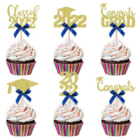 Buy Pcs Graduation Cupcake Toppers Blue And Gold Blue And Gold