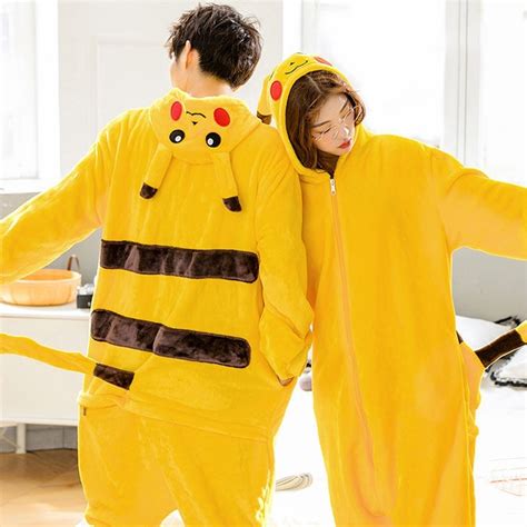 Pikachu Onesie Pajamas For Couples Adult Animal Onesies Flannel Zip Up