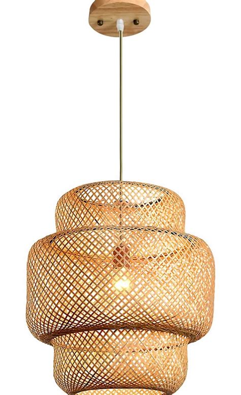 Bamboo Chandelier Rattan Wicker Pendant Hanging Lamp Etsy