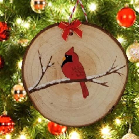 Cardinal Christmas Ornament Cardinal Wood Slice Ornament Etsy