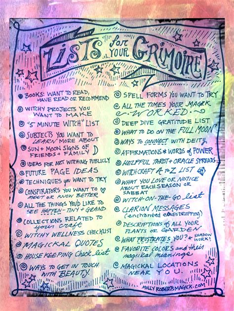 30 Lists for Your Grimoire Printable