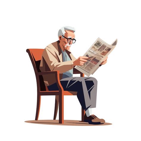 Premium Vector Elderly Man Sit In Chair Reading Newspaper