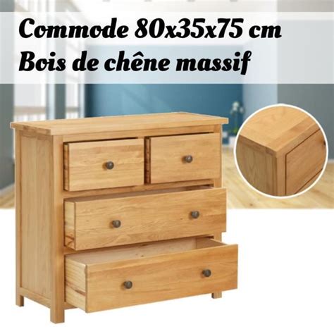 SIB Commode bois de chêne solide avec une finition naturelle MDF avec