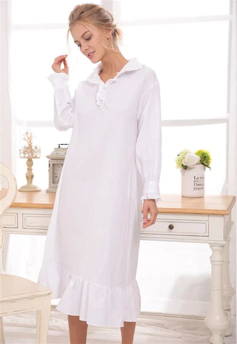 Buy Long White Nightgown Dress Long Sleeve Cotton