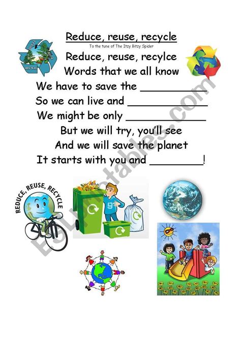 Reduce Reuse Recycle Esl Worksheet By Miss Fer