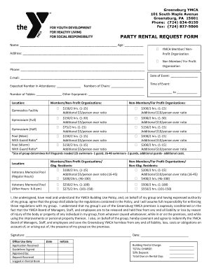 Fillable Online Greensburgymca Party Rental Form Ymca Of