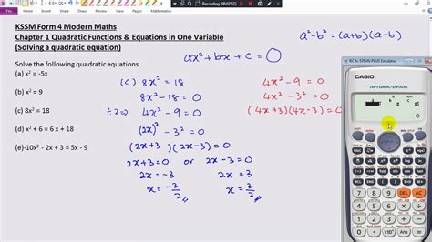 Kssm Form 4 Modern Maths Chapter 1 Quadratic Functions And Equations Solving A Quadratic Equation