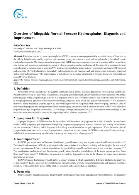 Pdf Overview Of Idiopathic Normal Pressure Hydrocephalus Diagnosis And Improvement