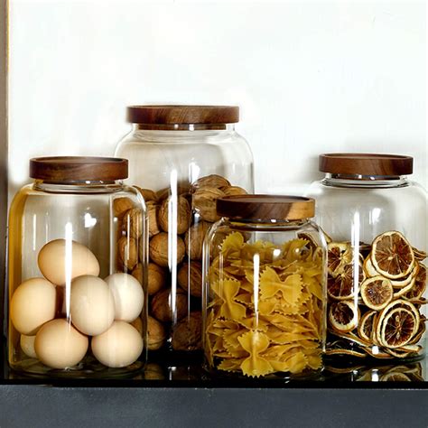 Bekith 2 Pack 42 Fl Oz 1250ml Glass Storage Jars With Wooden Lids Glass Food Storage