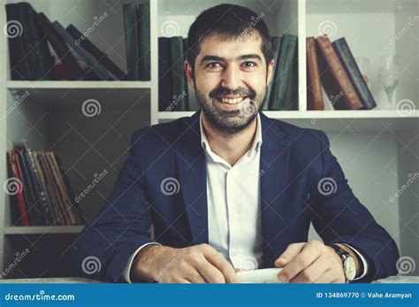 Happy Businessman in Office Stock Photo - Image of laptop, office ...