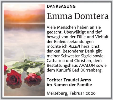 Traueranzeigen Von Emma Domtera Abschied Nehmende