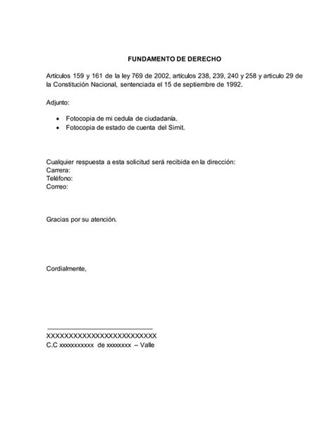 Modelo Derecho De Peticion Multas Pdf