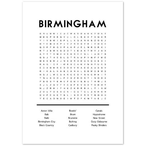 Birmingham Word Search Poster - Etsy