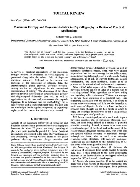 Pdf Maximum Entropy And Bayesian Statistics In Crystallography A