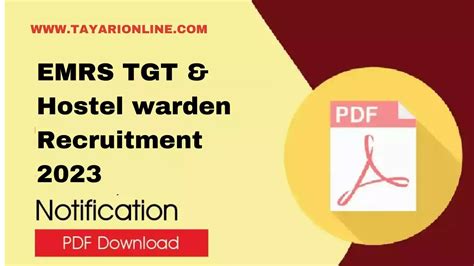 Emrs Tgt And Hostel Warden Recruitment 2023 Tayari Online