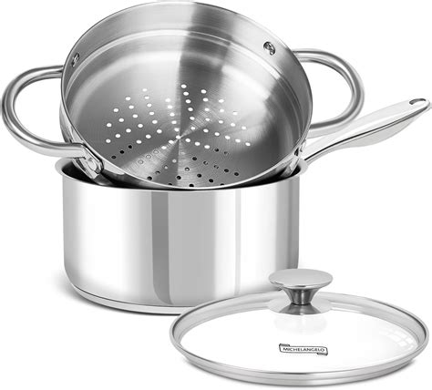 Michelangelo 3 Quart Saucepan With Lid And Steamer Stainless Steel Sauce Pan With