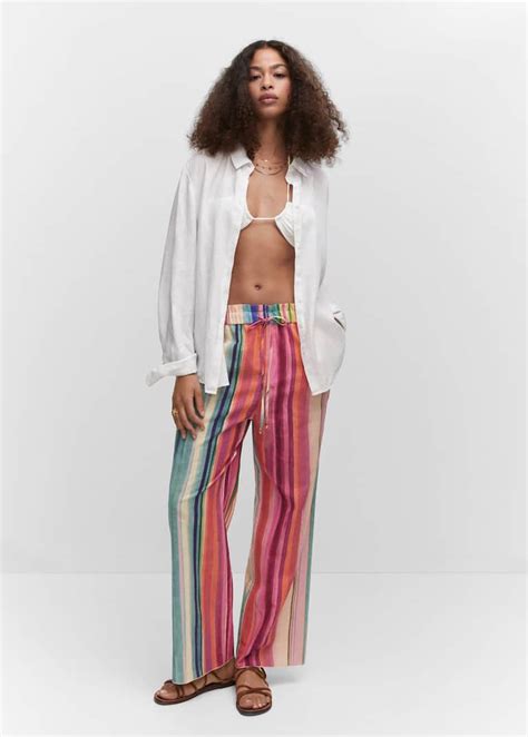 Multi Colored Striped Linen Pants Women Mango Usa