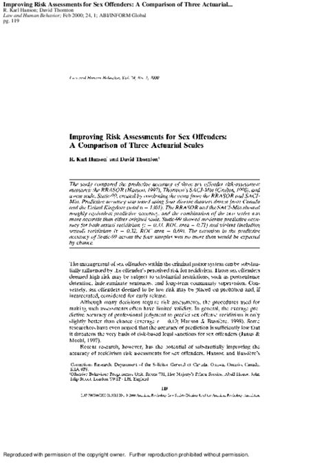 Pdf Improving Risk Assessments For Sex Offenders A Comparison Of