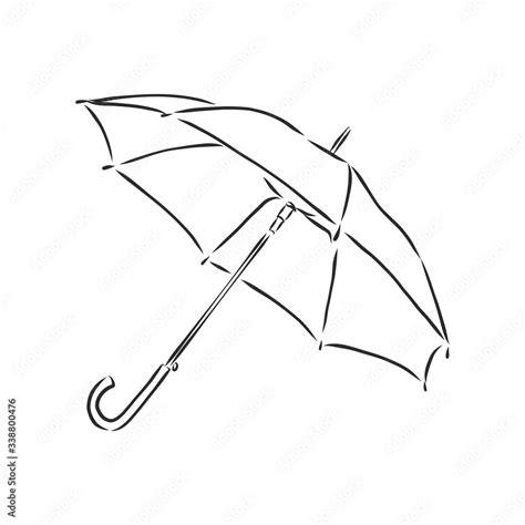 Umbrella Coloring Linear Drawing Outline Vector Sketch Icon Monochrome Contour