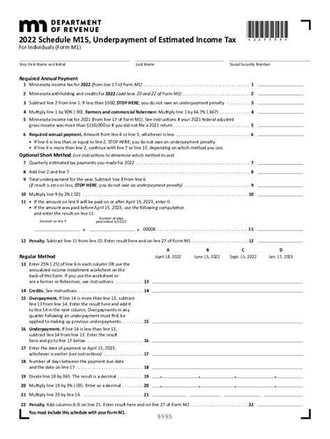 2022 Form MN Schedule M15 Fill Online Printable Fillable Blank