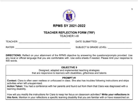 Download Teacher Reflection Form Trf For Teachers I Iii And Mt I To