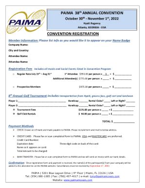 Fillable Online CONVENTION REGISTRATION PAIMA 38th ANNUAL Fax Email