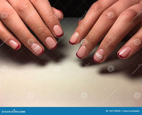 Fancy Red French Manicure Stock Image Image Of Manicure 135778935