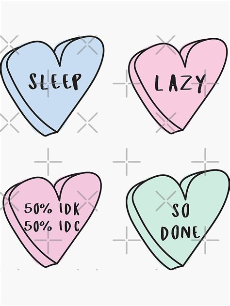 Lazy 4 Pack ♡ Sassy Conversation Hearts ♡ Trendy Hipster Tumblr Meme