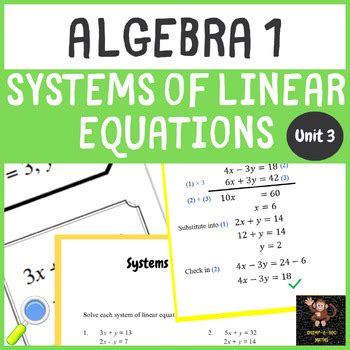 Algebra 1 Unit 3 - Systems of Linear Equations Bundle by Chimp-a-roo Maths