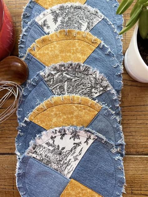 Set Of 2 Hot Padsdenim Potholder Recycled Jean Potholdersdenim Potholdersjean Hot Pads