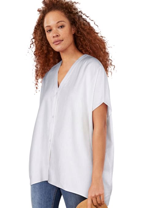 Ellos Womens Button Front Linen Blend Tunic Tunic