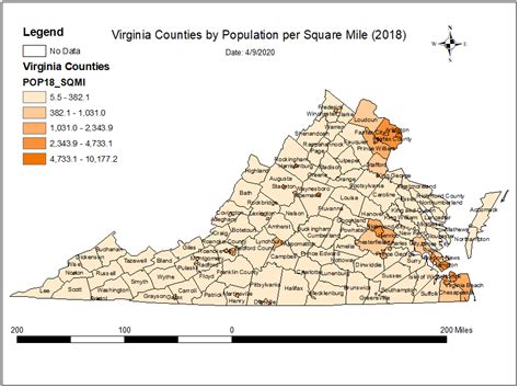 Virginia Counties by Population Density in 2018 (per request) : r/Virginia