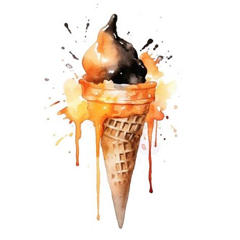 Premium Photo There Is A Watercolor Painting Of A Cone With A Scoop