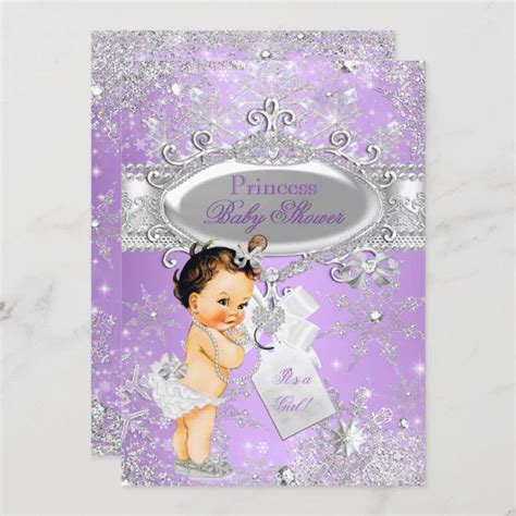 Purple Princess Winter Baby Shower Brunette Invitation Zazzle