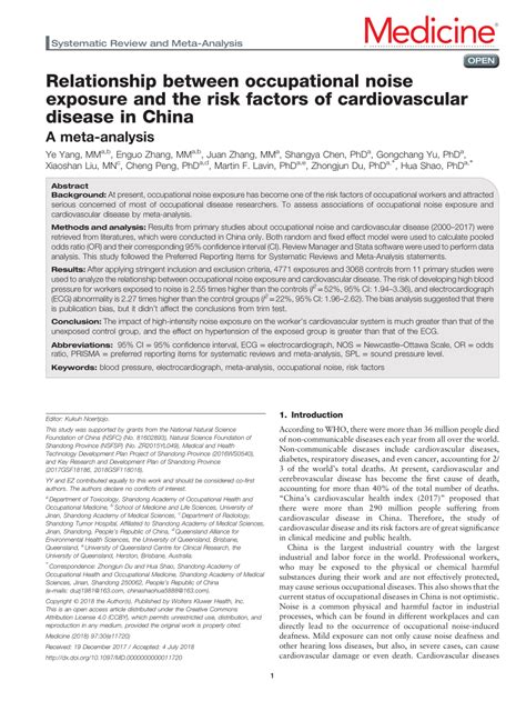 Pdf Relationship Between Occupational Noise Exposure And The Risk