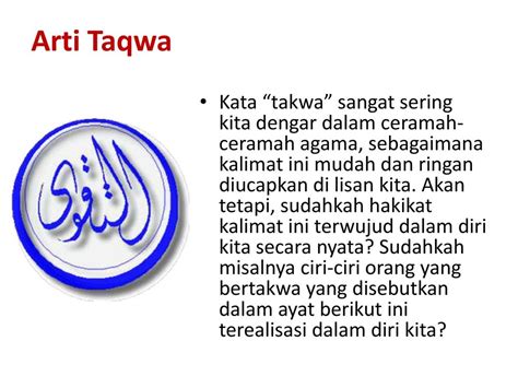 TAQWA KEPADA ALLAH Hai Jiwa Yang Tenang Kembalilah Kepada Tuhanmu