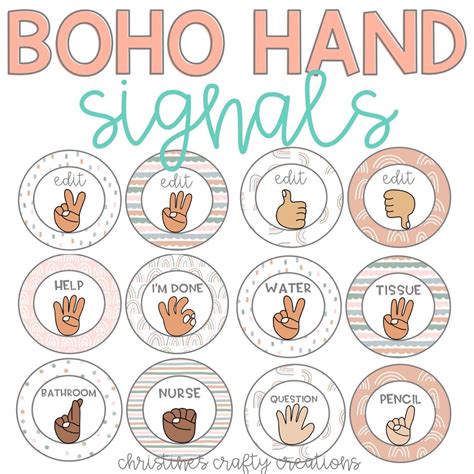 Boho Hand Signal Posters L Multicultural And Editable Etsy