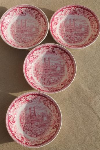 Vintage Homer Laughlin Red Transferware China Currier Ives