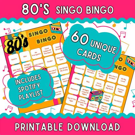 80 S Singo Bingo 60 Bingo Cards 80 S Bingo Etsy