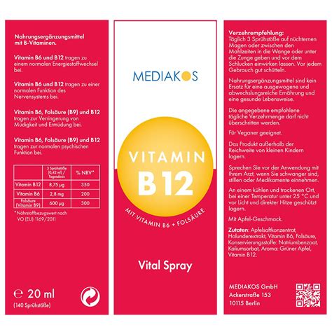 Mediakos Vitamin B12 B6 Folsäure Vital Spray 20 ml Shop Apotheke