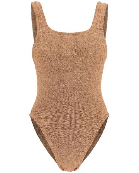 Hunza G Square Neck Swimsuit In Brown Lyst Uk