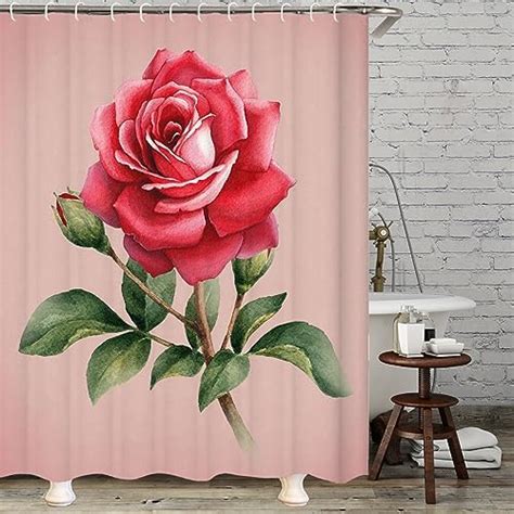 Hipposama Red Rose Shower Curtain Pink Floral Shower