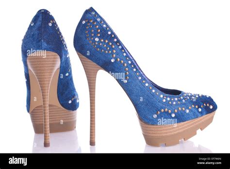 Blue Jean Shoes On A White Background Stock Photo Alamy