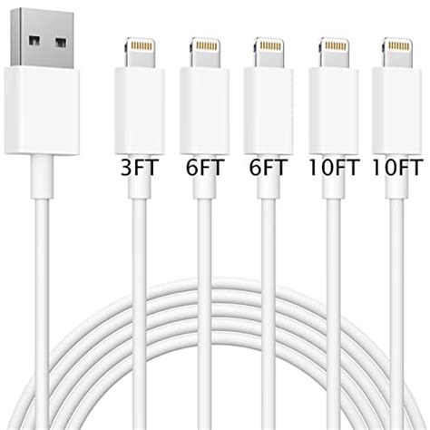 Iphone Charger 5pack [3ft 6ft 6ft 10ft 10ft] Lightning Cable Mfi Certified Apple Charging Cord