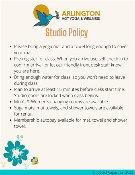 Studio Policy Arlington Hot Yoga Wellness