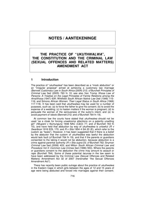 Pdf The Practice Of Ukuthwalwa The Constitution And The Criminal