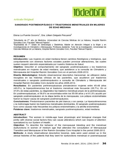 SANGRADO POSTMENOPÁUSICO Y TRASTORNOS MENSTRUALES EN MUJERES DE EDAD