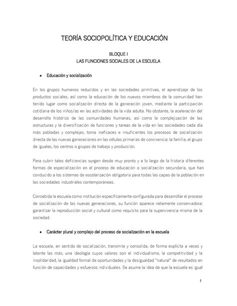 Resumen Teor A Sociopol Tica Y Educaci N Teor A Sociopol Tica Y