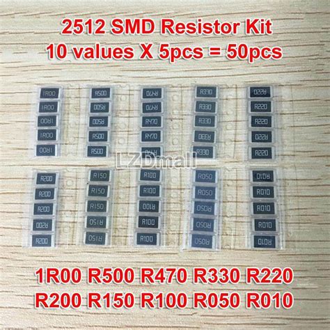 Fgs857 50pcs 1 2512 SMD Resistor Samples Kit 10 ValueX5pcs 50pcs 1R00